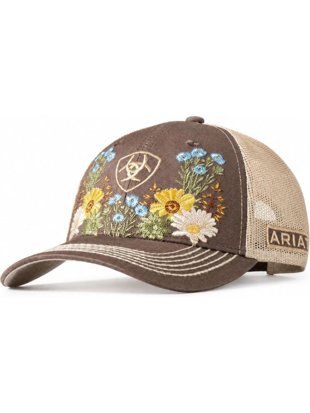 Vintage Floral Embroidered Trucker Cap for Women - Stylish Brown Hat